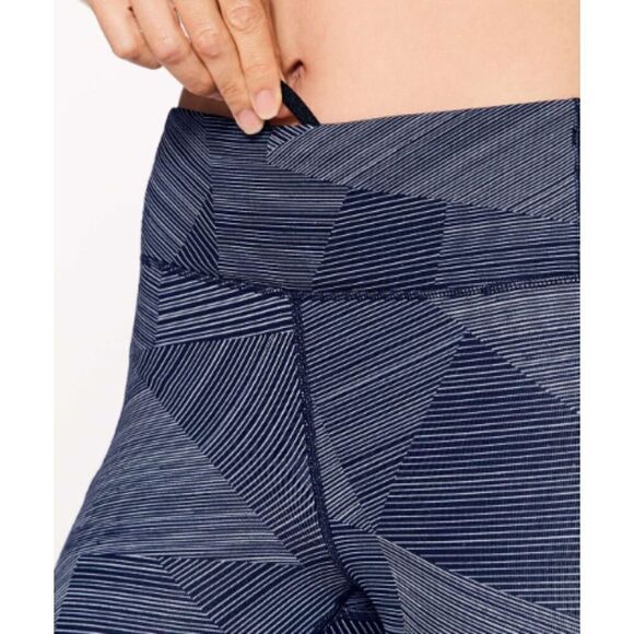 LULULEMON Speed Up Crop 21" Blue White Stripe Design Workout Leggings Size 4 - Picture 5 of 15